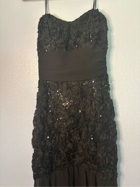 Fiesta Black Strapless Floral Sequin Evening Dress